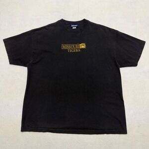 Vintage 90s Missouri Tigers Mizzou College T-Shirt Black Size 2XL USA Crewneck